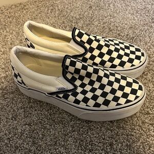 Vans Women’s Black and White Checkerboard Slip-On Sneakers Platform
